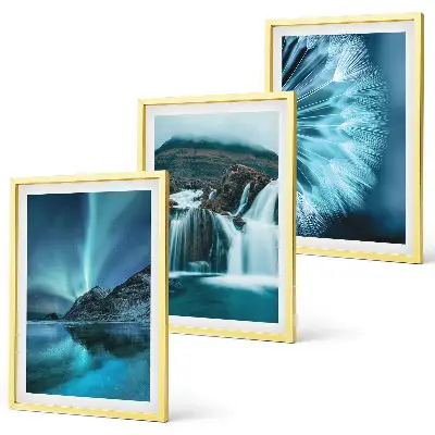 Triptyk af vinterlandskaber med vandfald med ramme