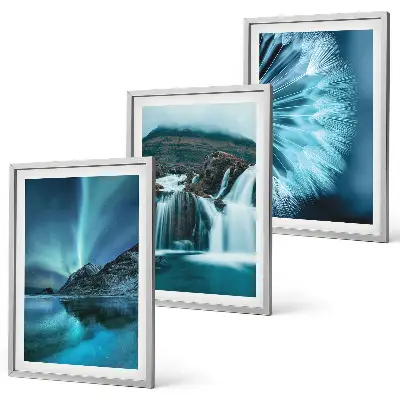 Triptyk af vinterlandskaber med vandfald med ramme