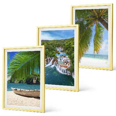 Billedsæt til soveværelset med motiver af strand, båd, vandfald og palmer