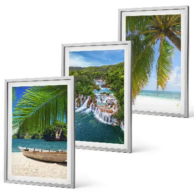 Billedsæt til soveværelset med motiver af strand, båd, vandfald og palmer