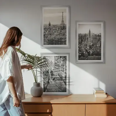 Billedvæg med inspiration udsigt over Paris og trappen i New York