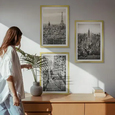 Billedvæg med inspiration udsigt over Paris og trappen i New York