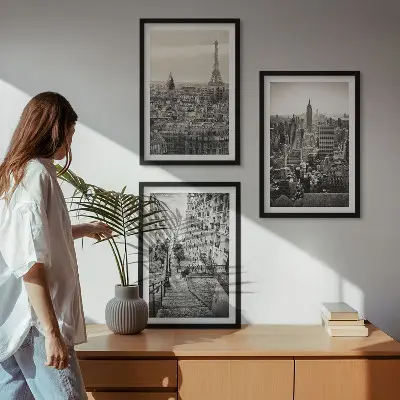 Billedvæg med inspiration udsigt over Paris og trappen i New York