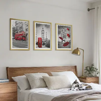 Billedvæg med inspiration røde accenter fra London