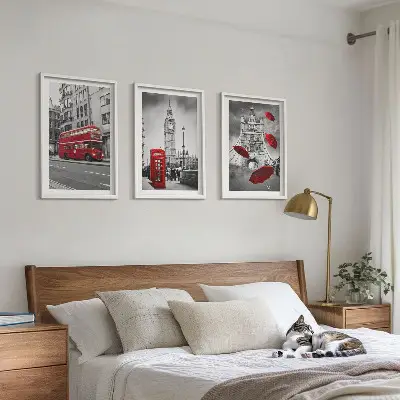 Billedvæg med inspiration røde accenter fra London