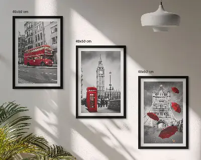 Billedvæg med inspiration røde accenter fra London