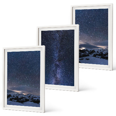 Triptykon billeder med ramme Nattehimlen bjerge stjerner