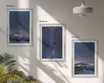 Triptykon billeder med ramme Nattehimlen bjerge stjerner