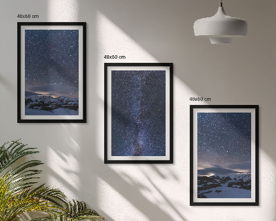 Triptykon billeder med ramme Nattehimlen bjerge stjerner