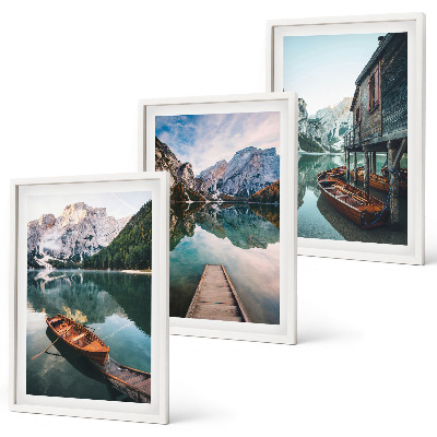Billedvæg inspiration Sø, bjerge, både, sommerhus