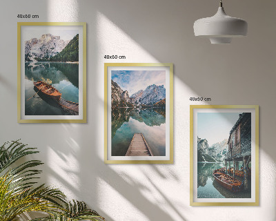 Billedvæg inspiration Sø, bjerge, både, sommerhus