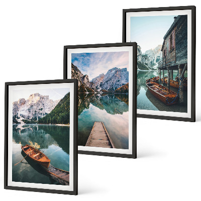 Billedvæg inspiration Sø, bjerge, både, sommerhus