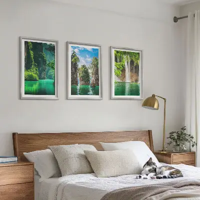 Billedsæt til soveværelset med motiv af grønne landskaber og vandfald