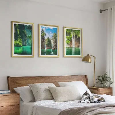 Billedsæt til soveværelset med motiv af grønne landskaber og vandfald