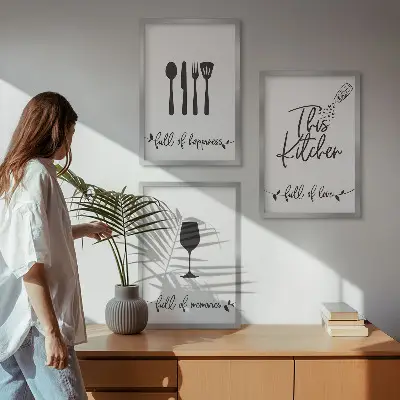 Køkkenredskabsmønstre billedvæg med inspiration