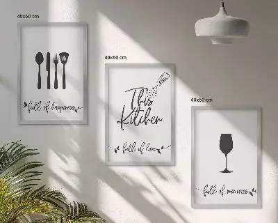 Køkkenredskabsmønstre billedvæg med inspiration