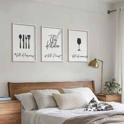 Køkkenredskabsmønstre billedvæg med inspiration