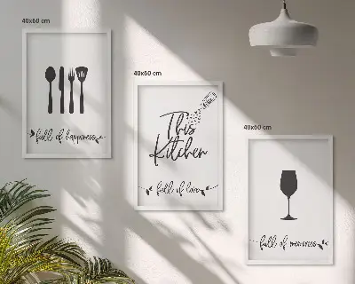 Køkkenredskabsmønstre billedvæg med inspiration