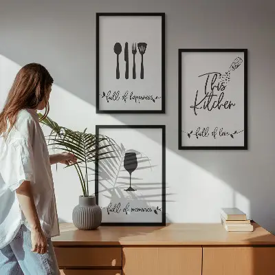 Køkkenredskabsmønstre billedvæg med inspiration