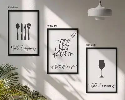 Køkkenredskabsmønstre billedvæg med inspiration