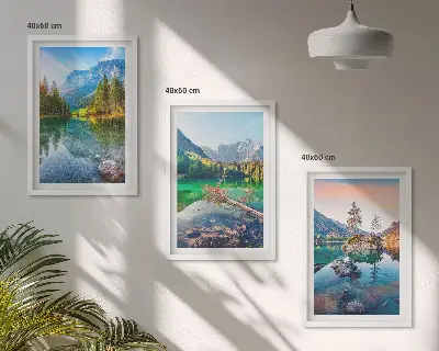 Bjergsøer naturlandskab triptykon billeder med ramme