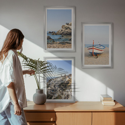 Billedvæg inspiration Udsigt over Grækenland med en båd og huse