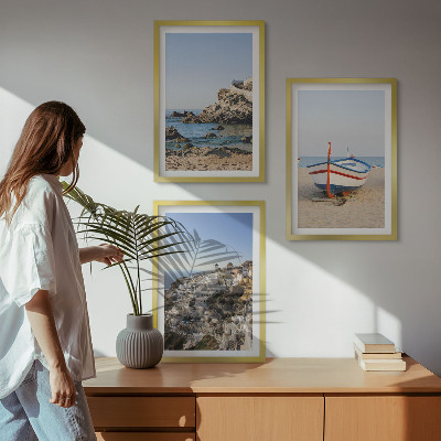 Billedvæg inspiration Udsigt over Grækenland med en båd og huse