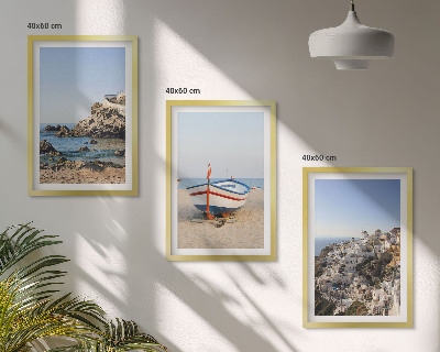 Billedvæg inspiration Udsigt over Grækenland med en båd og huse