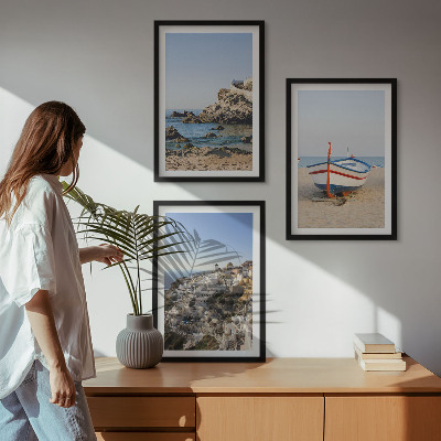 Billedvæg inspiration Udsigt over Grækenland med en båd og huse