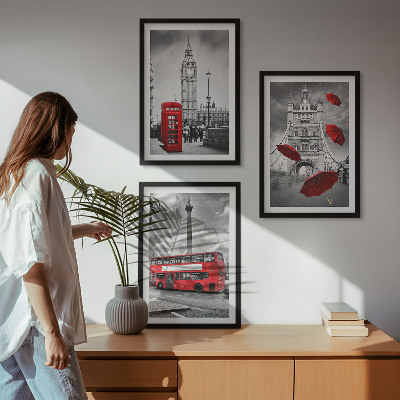 Billedvæg inspiration Rød paraplyboks og London-bus