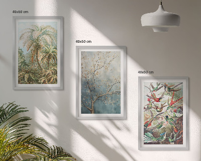 Triptykon billeder med ramme Tropiske planter fugle natur