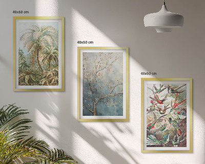 Triptykon billeder med ramme Tropiske planter fugle natur