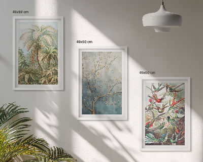 Triptykon billeder med ramme Tropiske planter fugle natur