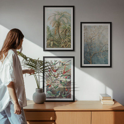 Triptykon billeder med ramme Tropiske planter fugle natur