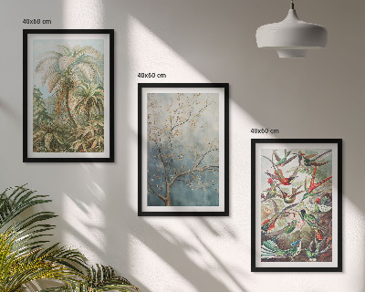 Triptykon billeder med ramme Tropiske planter fugle natur