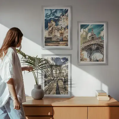 Billedsæt til soveværelset med motiver af broer, tårne og europæiske byer