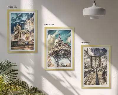 Billedsæt til soveværelset med motiver af broer, tårne og europæiske byer