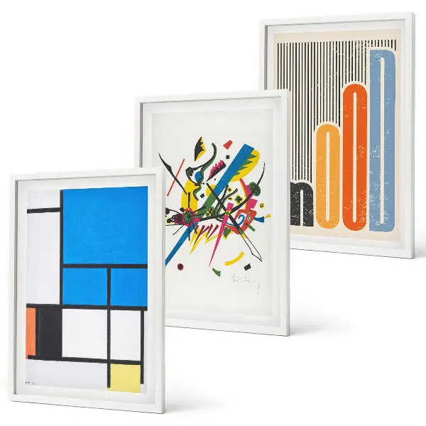 Billedvæg med moderne abstrakte geometrier inspiration til din vægudsmykning