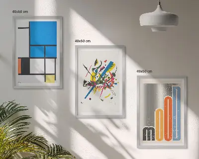 Billedvæg med moderne abstrakte geometrier inspiration til din vægudsmykning