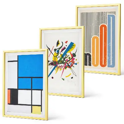 Billedvæg med moderne abstrakte geometrier inspiration til din vægudsmykning