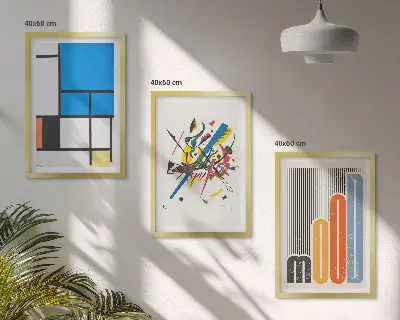 Billedvæg med moderne abstrakte geometrier inspiration til din vægudsmykning