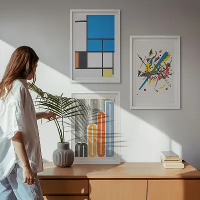 Billedvæg med moderne abstrakte geometrier inspiration til din vægudsmykning