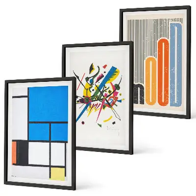 Billedvæg med moderne abstrakte geometrier inspiration til din vægudsmykning