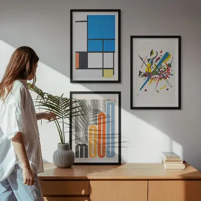 Billedvæg med moderne abstrakte geometrier inspiration til din vægudsmykning