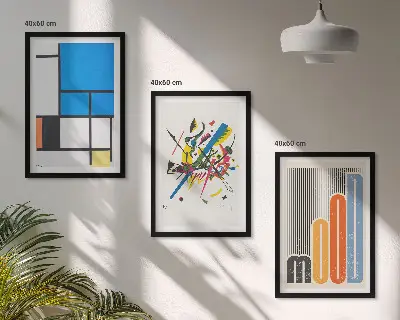 Billedvæg med moderne abstrakte geometrier inspiration til din vægudsmykning