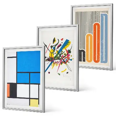 Billedvæg med moderne abstrakte geometrier inspiration til din vægudsmykning