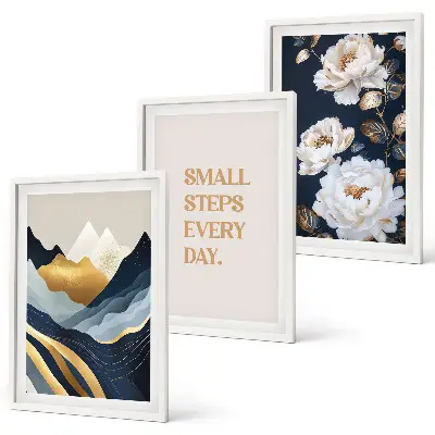 Triptykon billeder med ramme abstrakte bjerge med blomsterinspiration