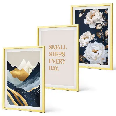 Triptykon billeder med ramme abstrakte bjerge med blomsterinspiration