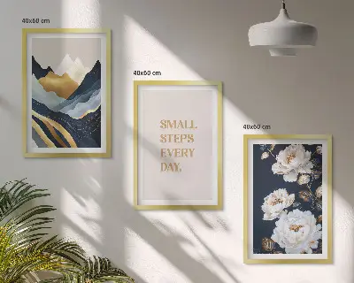 Triptykon billeder med ramme abstrakte bjerge med blomsterinspiration