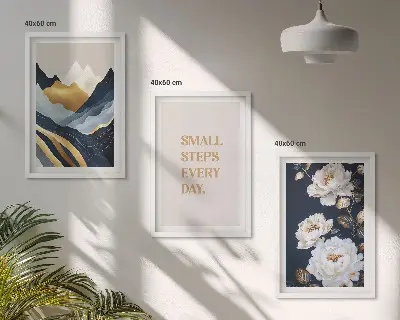 Triptykon billeder med ramme abstrakte bjerge med blomsterinspiration